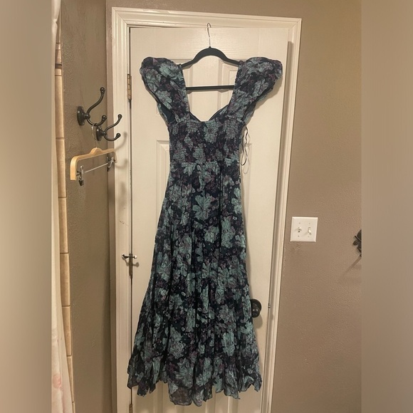 Free People Sundrenched Short-Sleeve Maxi Dress Emerald Combo XS NWT - Picture 6 of 6